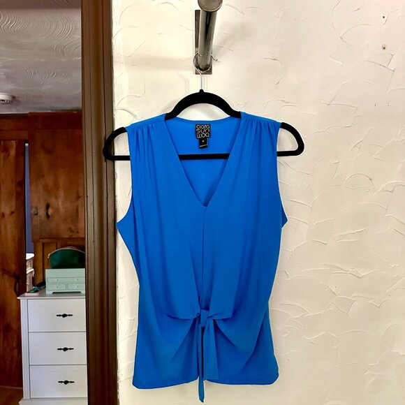 NWT Clara Sunwoo Brilliant Blue V-Neck Front Tie Sleeveless Soft Knit Top (Med) - Picture 5 of 8